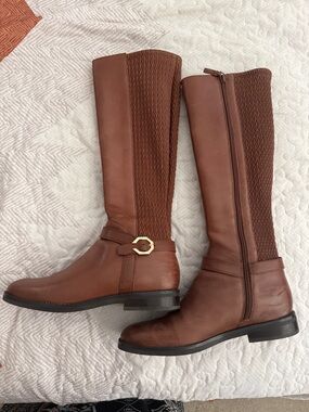 Cole Haan Brown Over-the-Knee Riding Boots with Gold Buckle